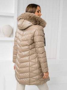 Women's Quilted Winter Jacket with hood Beige Bolf 5M3139