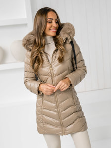 Women's Quilted Winter Jacket with hood Beige Bolf 5M3139