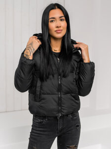 Women's Quilted Winter Jacket with hood Black Bolf 16M9187