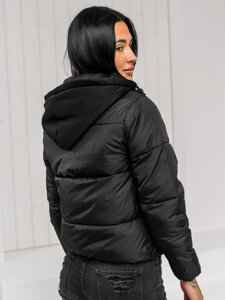 Women's Quilted Winter Jacket with hood Black Bolf 16M9187