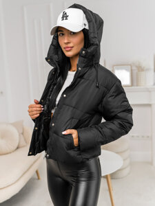 Women's Quilted Winter Jacket with hood Black Bolf 16M9188