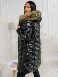 Women's Quilted Winter Jacket with hood Black-Brown Bolf 16M9100