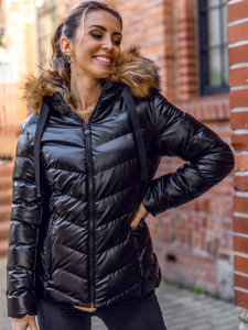 Women's Quilted Winter Jacket with hood Black-Brown Bolf 5M773A