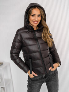 Women's Quilted Winter Jacket with hood Black-Chocolate Bolf 5M782