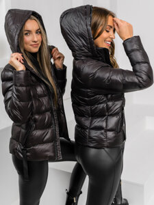 Women's Quilted Winter Jacket with hood Black-Chocolate Bolf 5M782A