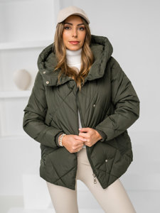 Women's Quilted Winter Jacket with hood Khaki Bolf 5M3175