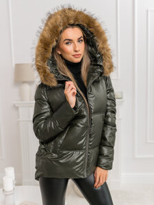 Women's Quilted Winter Jacket with hood Khaki Bolf B8190