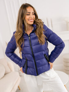 Women's Quilted Winter Jacket with hood Navy Blue Bolf 5M782