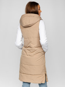 Women's Reversible Longline Quilted Gilet Beige Bolf B8022