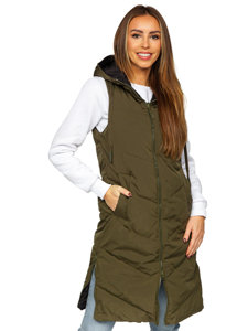 Women's Reversible Longline Quilted Gilet Khaki Bolf B8022