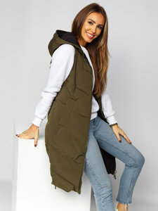 Women's Reversible Longline Quilted Gilet Khaki Bolf B8022