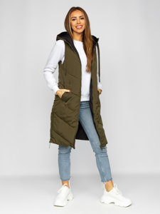 Women's Reversible Longline Quilted Gilet Khaki Bolf B8022