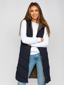 Women's Reversible Longline Quilted Gilet Navy Blue Bolf B8022