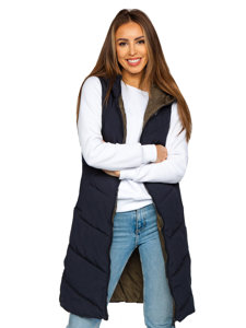 Women's Reversible Longline Quilted Gilet Navy Blue Bolf B8022