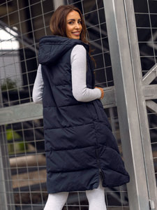 Women's Reversible Longline Quilted Gilet Navy Blue Bolf B8022B