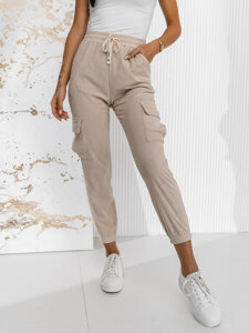 Women’s Striped Cargo Joggers Beige Bolf W7860