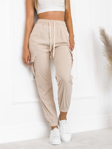 Women’s Striped Cargo Joggers Beige Bolf W7861