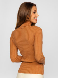 Women's Striped Polo Neck Sweater Camel Bolf 5809