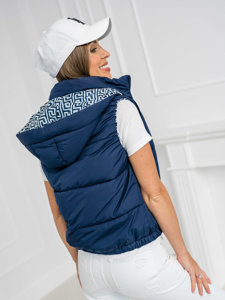 Women's Thick Quilted Gilet with hood Navy Blue Bolf 16M9091