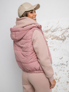 Women's Thick Quilted Gilet with hood Powder Pink Bolf 16M9091