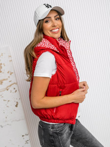 Women's Thick Quilted Gilet with hood Red Bolf 16M9091