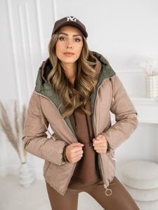 Women's Thick Reversible Quilted Winter Jacket with hood Beige Bolf B8181