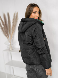 Women's Thick Reversible Quilted Winter Jacket with hood Black Bolf B8181