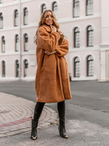 Women's Warm Winter Longline Coat Camel Bolf AN105