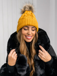 Women's Winter Beanie with pom pom Camel Bolf M1