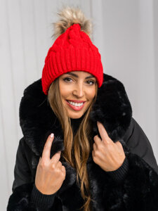 Women's Winter Beanie with pom pom Red Bolf M1