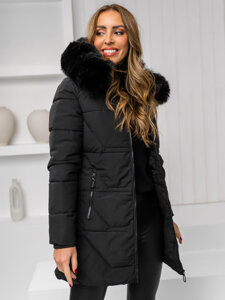 Women's Winter Jacket with hood and fur Black Bolf 16M9099