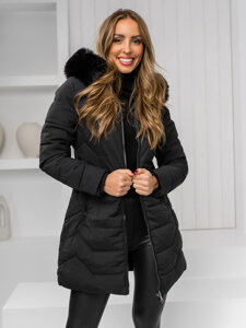 Women's Winter Jacket with hood and fur Black Bolf 16M9121