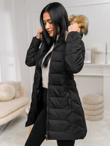 Women's Winter Jacket with hood and fur Black-Brown Bolf 16M9121