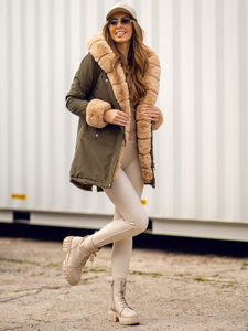 Women's Winter Parka Jacket with Hood Khaki Bolf 7033