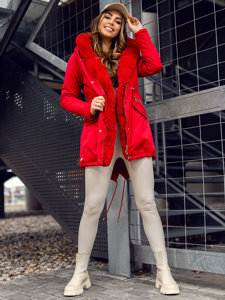 Women's Winter Parka Jacket with Hood Red Bolf 5M762