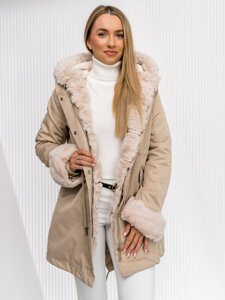 Women's Winter Parka Jacket with hood Beige Bolf 5M763