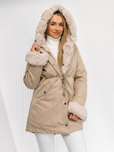 Women's Winter Parka Jacket with hood Beige Bolf 5M763