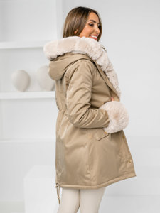 Women's Winter Parka Jacket with hood Beige Bolf B553