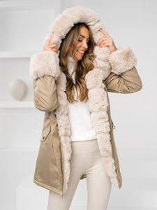 Women's Winter Parka Jacket with hood Beige Bolf B553