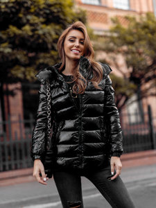 Women's Winter Quilted Hooded Jacket Black Bolf B9583