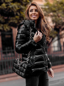 Women's Winter Quilted Hooded Jacket Black Bolf B9583