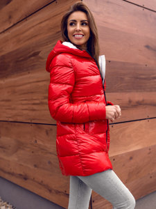 Women's Winter Quilted Hooded Jacket Red Bolf B9545