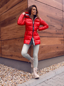 Women's Winter Quilted Hooded Jacket Red Bolf B9545