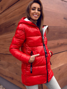 Women's Winter Quilted Hooded Jacket Red Bolf B9545