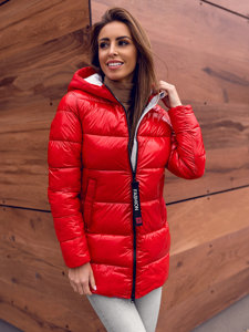 Women's Winter Quilted Hooded Jacket Red Bolf B9545