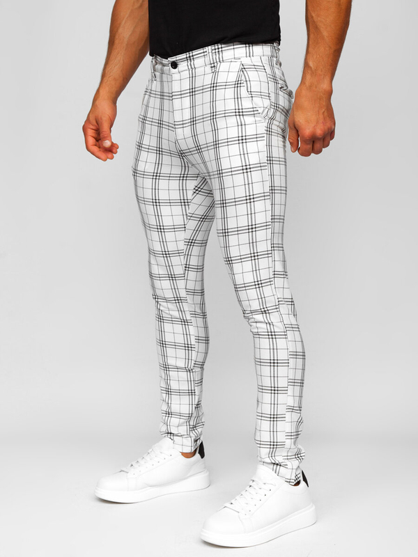 Men’s Elegant Checkered Pants White Bolf 0054